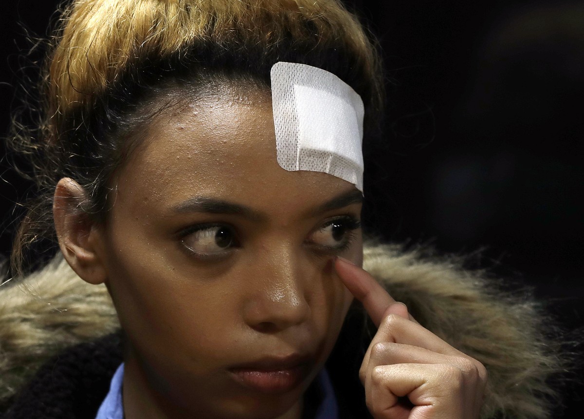 Gabriella Engels gestures during a media conference in Pretoria, South Africa, Thursday, Aug. 17, 2017. The model who accuses Zimbabwe's first lady of assault, 20-year-old Gabriella Engels, has b ...