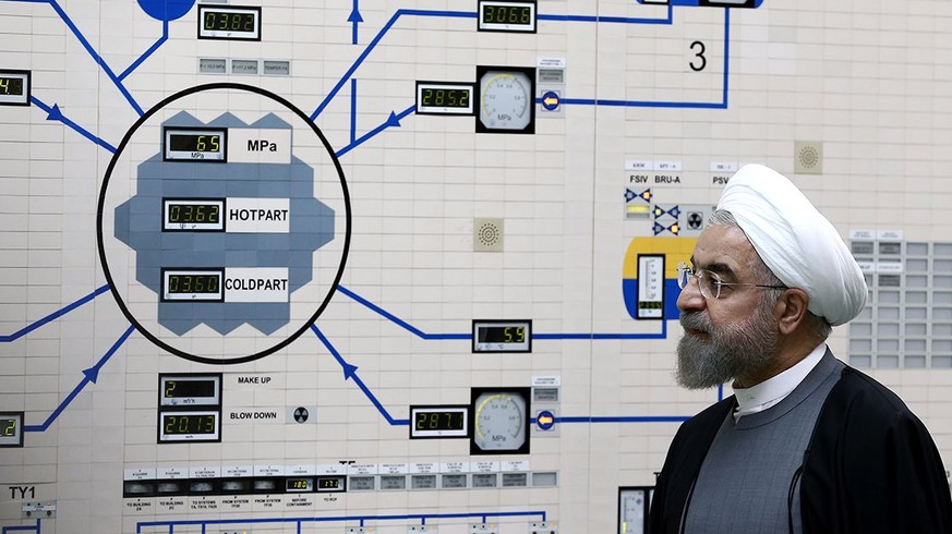 epa07687228 (FILE) - A handout file picture made available by the Iranian Presidency Office shows Iranian President Hassan Rouhani visiting the Bushehr nuclear power plant in the city of Bushehr, sout ...