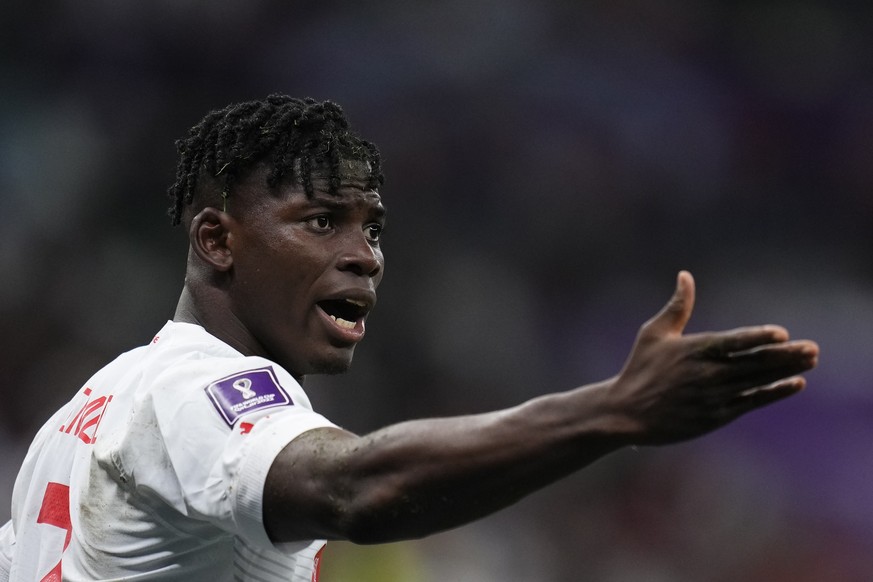 Switzerland&#039;s Breel Embolo reacts during the World Cup round of 16 soccer match between Portugal and Switzerland, at the Lusail Stadium in Lusail, Qatar, Tuesday, Dec. 6, 2022. (AP Photo/Manu Fer ...