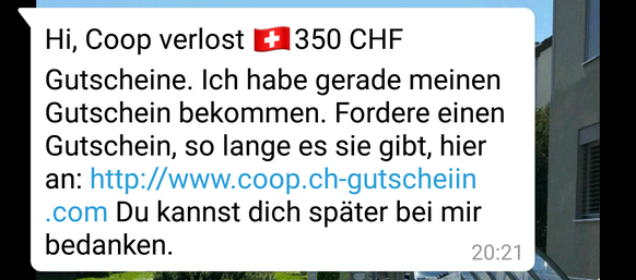 Nein, hier gab es keine Coop-Gutscheine im Wert von 350 Franken zu gewinnen. Die gleiche Masche wurde oder wird auch mit Migros, Ikea, H&amp;M und anderen bekannten Marken praktiziert.