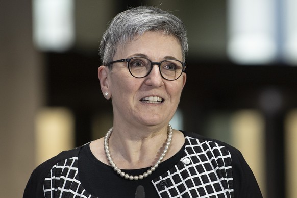 Nicoletta della Valle, Direktorin Bundesamt fuer Polizei, fedpol, spricht an einer Medienkonferenz, am Montag, 10. Mai 2021, in Bern. (KEYSTONE/Peter Schneider)