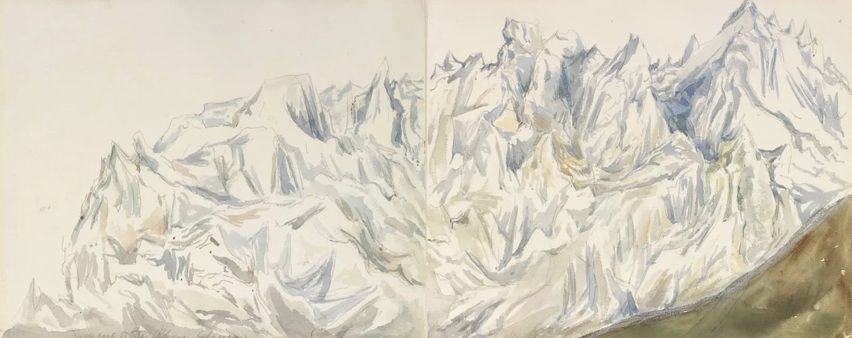 Eine doppelt breite Darstellung: Der Rhonegletscher beeindruckte die Monarchin.
https://www.rct.uk/collection/search#/63/collection/980042-be/upper-part-of-the-rhone-glacier