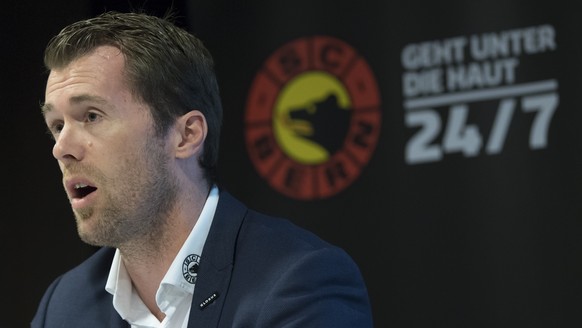 SCB Sportchef Alex Chatelain praesentiert die Bilanz der SCB-Eishockey AG der vergangenen Saison am Mittwoch, 5. September 2018, in der PostFinance Arena in Bern. (KEYSTONE/Lukas Lehmann)