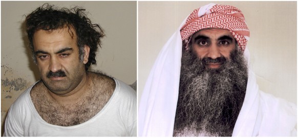 At left a March 1, 2003 photo obtained by the Associated Press shows Khalid Sheikh Mohammed, the alleged Sept. 11 mastermind, shortly after his capture during a raid in Pakistan. At right, a photo dow ...