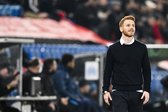 Basel&#039;s spanish head coach Guillermo Abascal during the UEFA Conference League round of 16 second leg soccer match between Switzerland&#039;s FC Basel 1893 and France&#039;s Olympique de Marseill ...