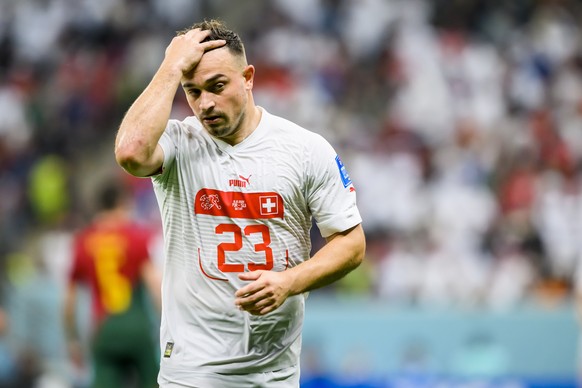 epa10352902 Switzerland's Xherdan Shaqiri reacts during the FIFA World Cup 2022 round of 16 soccer match between Portugal and Switzerland at Lusail Stadium in Lusail, Qatar, 06 December 2022. EPA ...