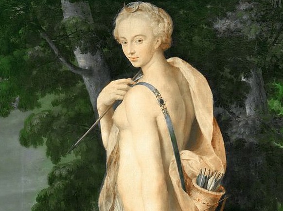 Die griechische Göttin Diana, gemalt nach der Schule von Fountainebleu – Diana auf der Jagd (1550-60).