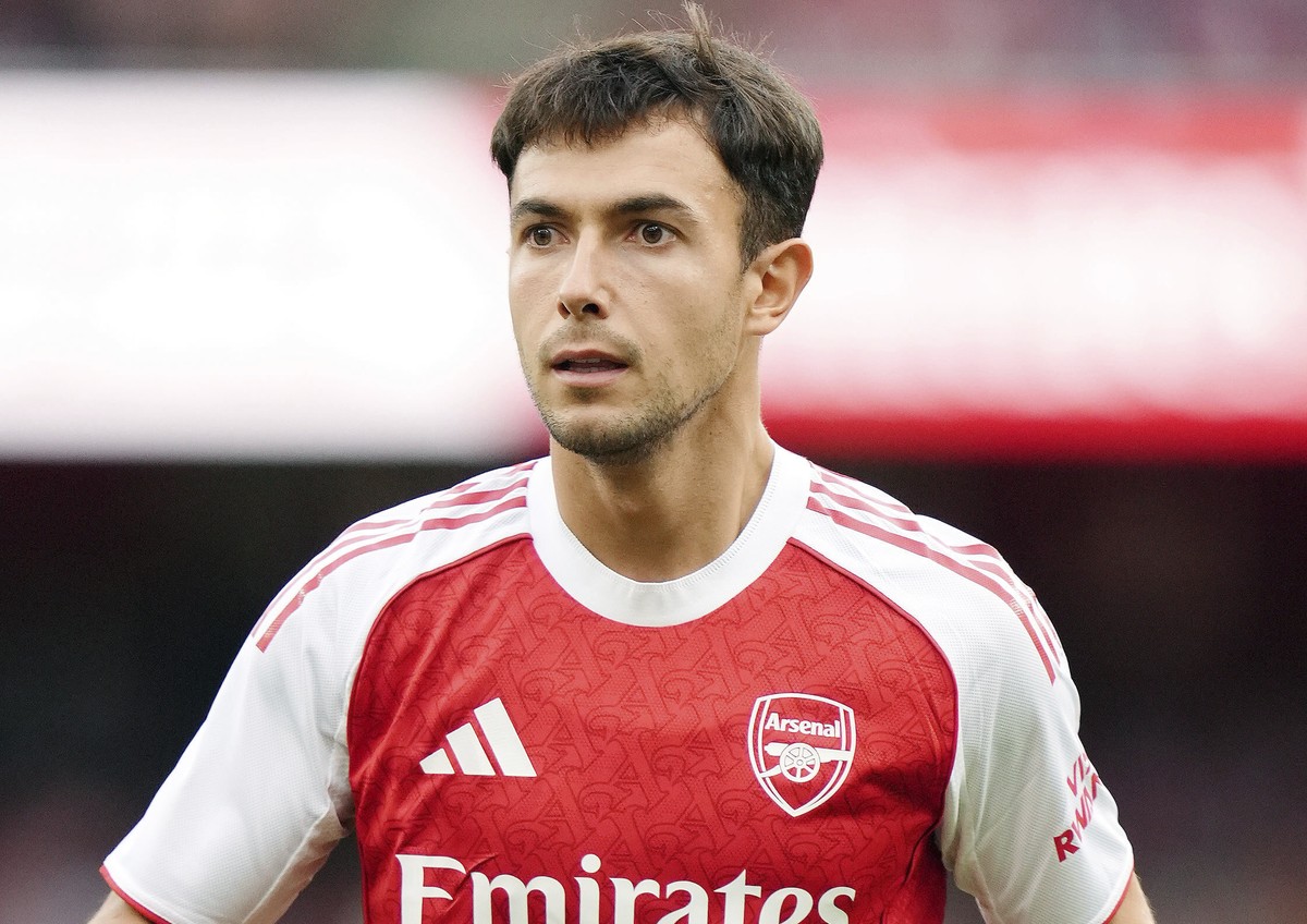 Arsenal's Martin Zubimendi during the Emirates Cup soccer match between Arsenal and Villarreal at the Emirates Stadium, London, Wednesday, Aug. 6, 2025. (John Walton/PA via AP)
Britain Soccer