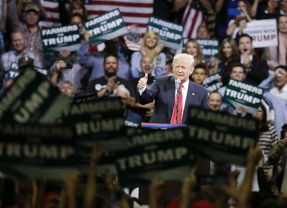 FILE - Republican presidential candidate Donald Trump speaks during a rally, Friday, May 27, 2016, in Fresno, Calif. (AP Photo/Chris Carlson, File)