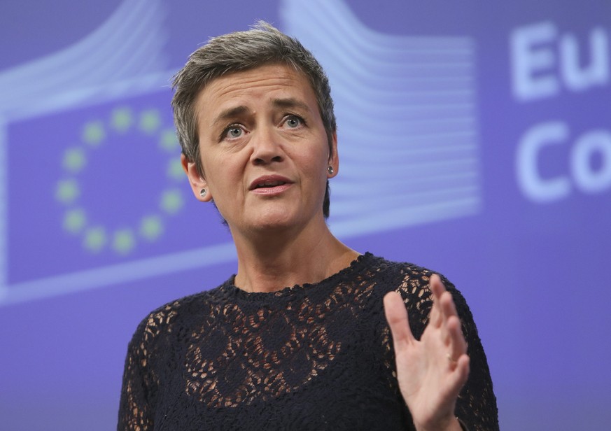 EU-Wettbewerbskommissarin Margrethe Vestager am Donnerstag vor der Presse.