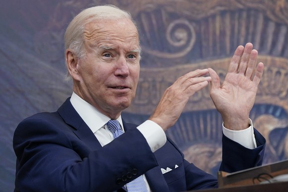 President Joe Biden speaks about the economy during a meeting with CEOs in the South Court Auditorium on the White House complex in Washington, Thursday, July 28, 2022. Biden was updated on economic c ...