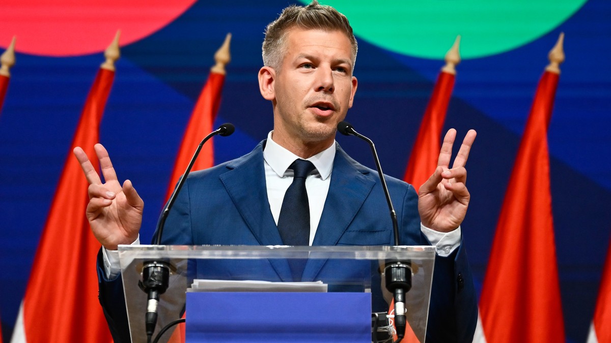 KEYPIX - Peter Magyar gestures as he speaks to the media in Budapest, Hungary, Monday, April 13, 2026, after defeating Prime Minister Viktor Orban's party in the country's parliamentary elec ...
