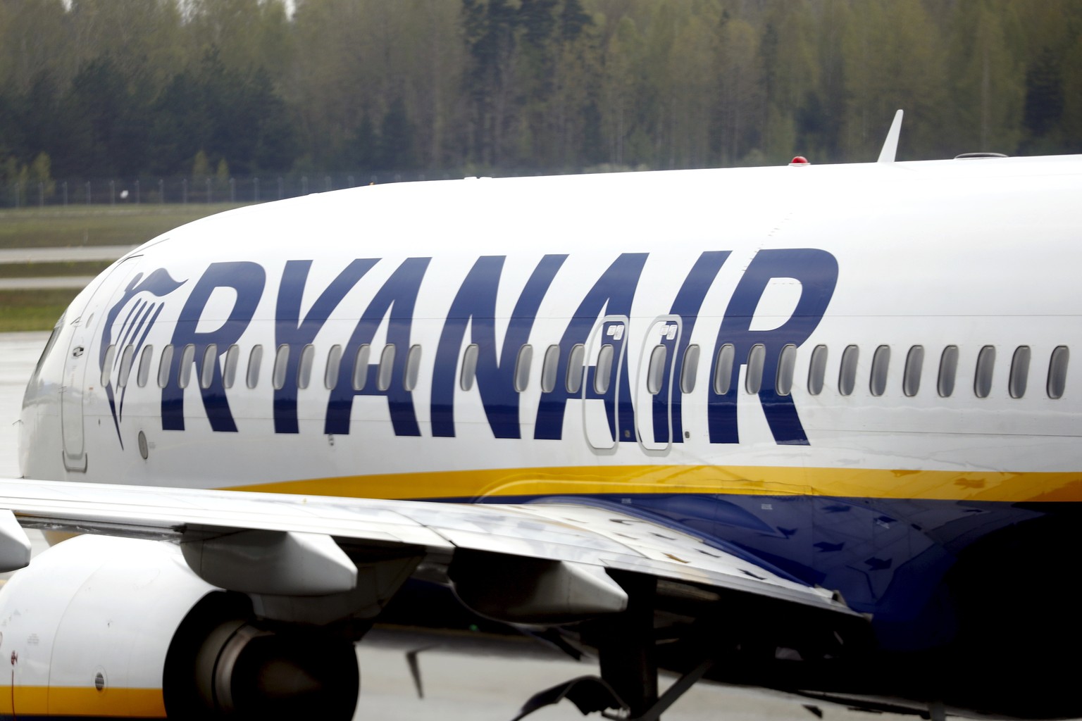epa11310200 A Ryanair low-cost carrier group airplane at Riga Airport, Latvia, 30 April 2024. Riga Airport is the international airport of Riga, the capital of Latvia, and the largest airport in the B ...