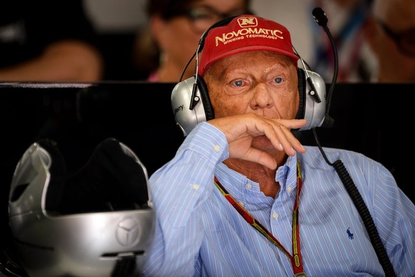 epa04323148 Niki Lauda, non-executive chairman of the Mercedes AMG Petronas F1 Team, watches the qualifiying at the Hockenheimring circuit in Hockenheim, Germany, 19 July 2014. The Formula One Grand P ...