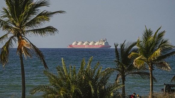 OMAN - APRIL 08: A view of the vessels heading towards the Strait of Hormuz following the two-week temporary ceasefire reached between the United States and Iran on the condition that the strait be re ...