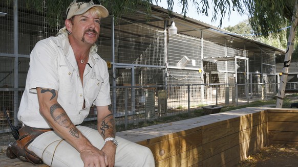 FILE - This August 28, 2013 file photo shows Joseph Maldonado-Passage, aka Joe Exotic, at the zoo he ran in Wynnewood, Okla.  A federal judge in Oklahoma has ordered the new owner...