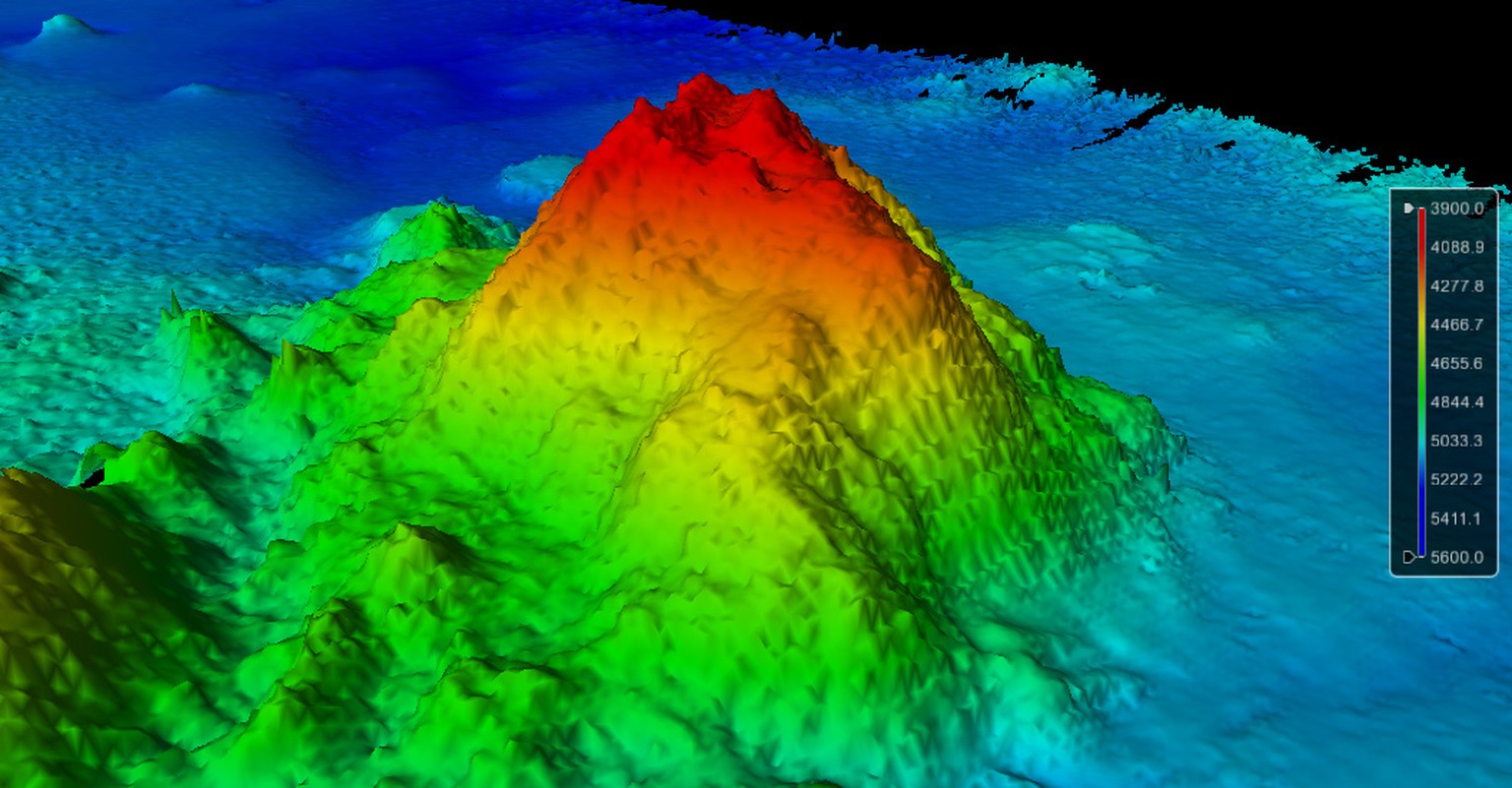 3D-Darstellung des unterseeischen Bergs, Blick von Südwesten.