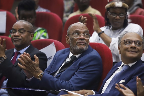 FILE - Haiti&#039;s Prime Minister Ariel Henry attends a public lecture at the United States International University in Nairobi, Kenya, March 1, 2024. The prime minister had traveled to Kenya to push ...