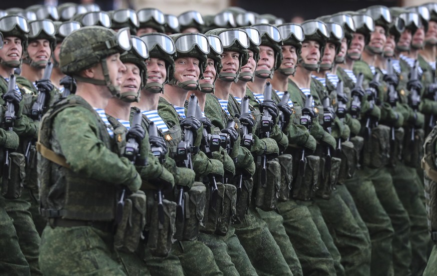 epa09935442 Russian servicemen take part in the Victory Day military parade in the Red Square in Moscow, Russia, 09 May 2022. Russia marks Victory Day,
