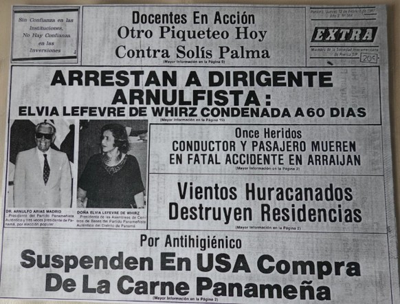 Zeitungsausschnitt von 1987: «Die panamaische Anführerin Elvia Lefèvre wurde festgenommen.»