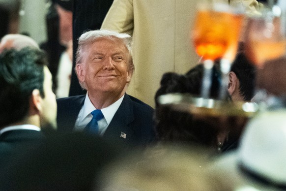 President Donald Trump joins a Mar-a-Lago Halloween party in Palm Beach, Fla., Friday, Oct. 31, 2025. (AP Photo/Manuel Balce Ceneta)
Donald Trump