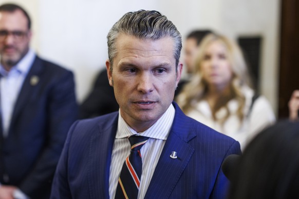 epaselect epa11733409 Pete Hegseth, President-Elect Trump?s pick for Secretary of Defense, speaks with journalists in the Russel Senate Office Building in Washington, DC, USA, 21 November 2024. EPA/AA ...