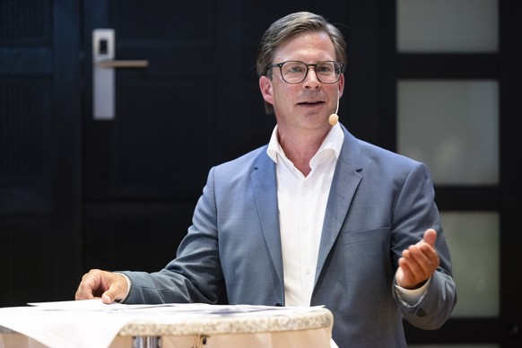 Martin Huber, Kantonsrat, spricht waehrend der Delegiertenversammlung der FDP Zuerich, am Dienstag, 23. Juni 2026 in Zuerich. (KEYSTONE/Andreas Becker)