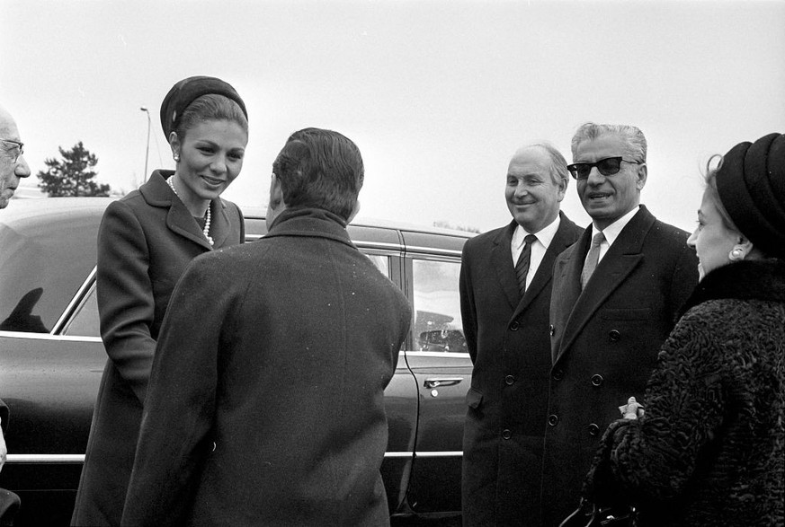 Farah Diba and the Shah od Persia, Zurich-Kloten airport ca. 1967 (Photo by Blick/RDB/ullstein bild via Getty Images)