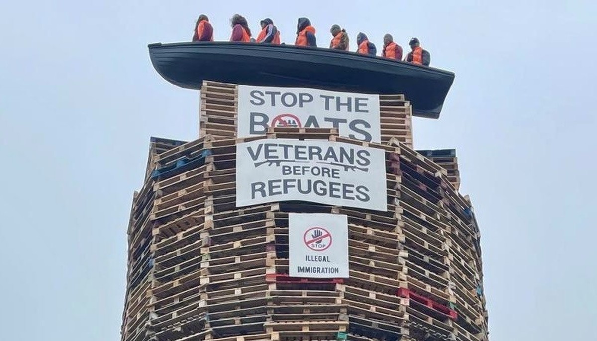A display on a bonfire in Moygashel, Co Tyrone. The burning of loyalist bonfires is part of the traditional Twelfth commemorations marking the anniversary of the Protestant King William's victory ...