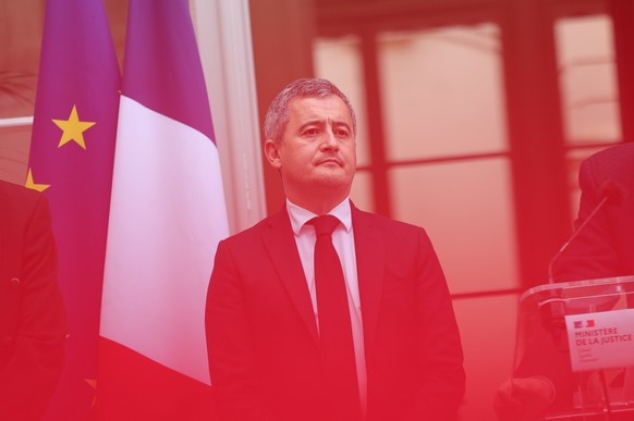 epaselect epa11791765 Incoming French Minister of Justice Gerald Darmanin looks on during the handover ceremony at the French Justice Ministry in Paris, France, 24 December 2024. The new government of ...