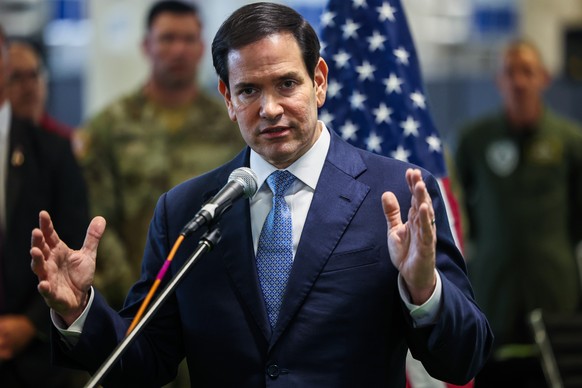 US Secretary of State Marco Rubio speaks to the media after visiting the Civil-Military Coordination Center in southern Israel, Friday, Oct. 24, 2025. (Fadel Senna/Pool Photo via AP)
Mideast Wars Rubi ...