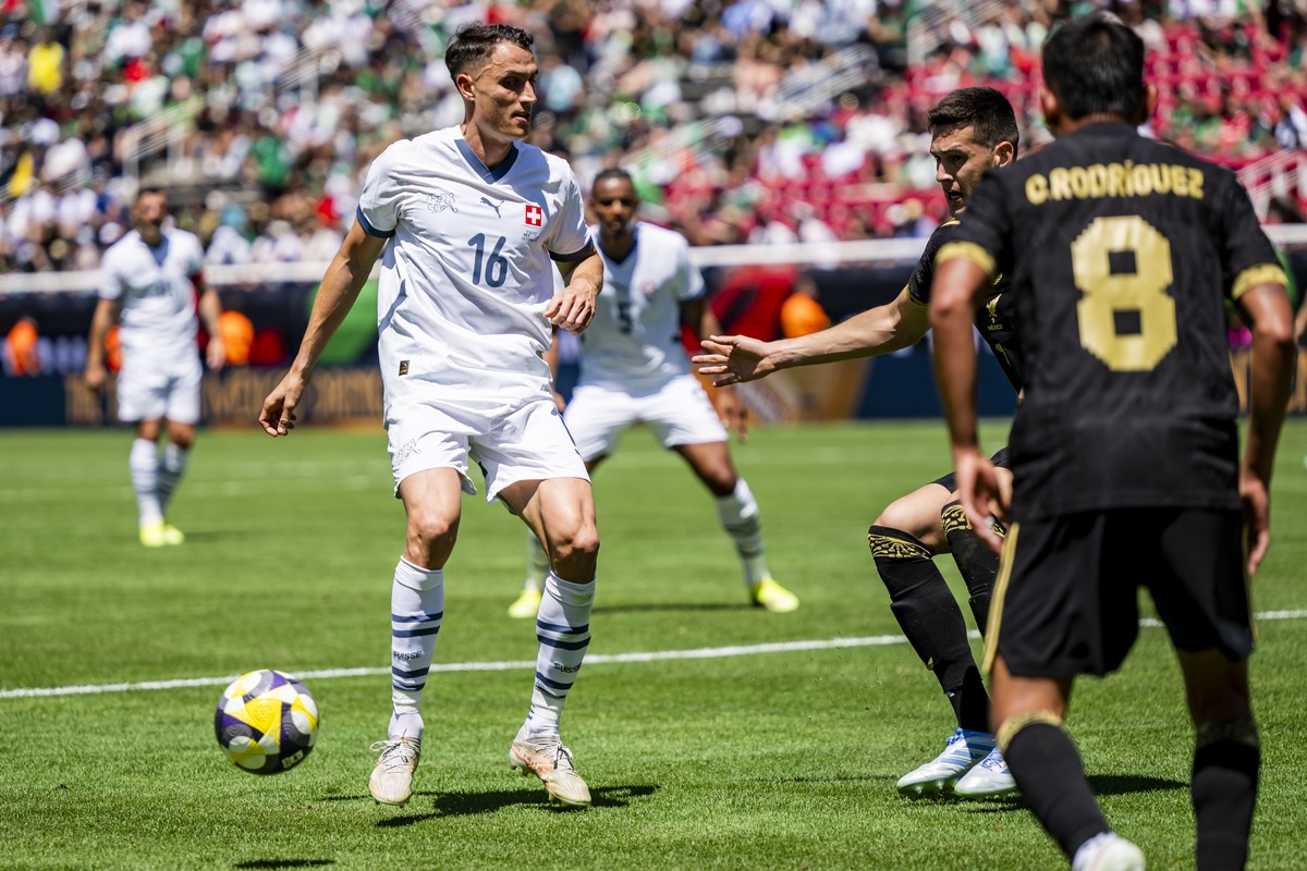 Switzerland's Vincent Sierro in action during a Friendly soccer match between Mexico and Switzerland at the Rice-Eccles Stadium, in Salt Lake City, Utah, United States of America, Saturday, June  ...