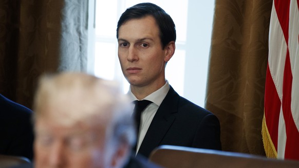 FILE - In this Nov. 1, 2017, file photo, White House senior adviser Jared Kushner listens as President Donald Trump speaks during a cabinet meeting at the White House in Washington. Politico is report ...