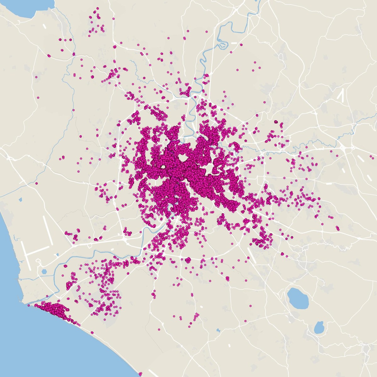 L'emplacement des Airbnb à Rome