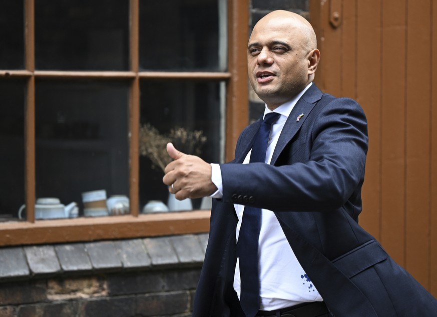 FILE - Britain&#039;s Health Secretary Sajid Javid arrives for a Cabinet meeting at a pottery in Stoke-on-Trent, England, Thursday, May 12, 2022. The contest to succeed British Prime Minister Boris Jo ...