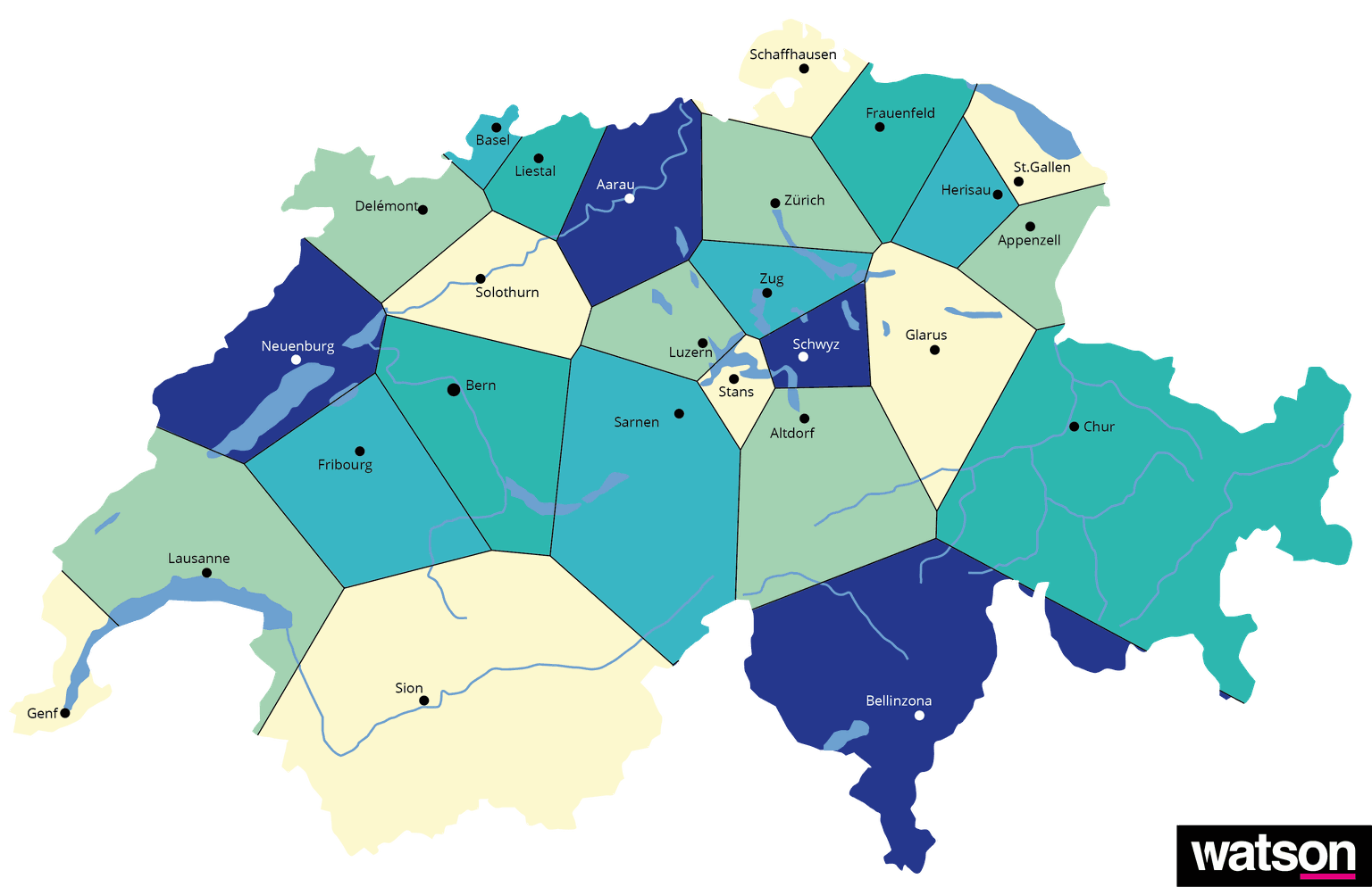 Voronoi Karte der Schweiz