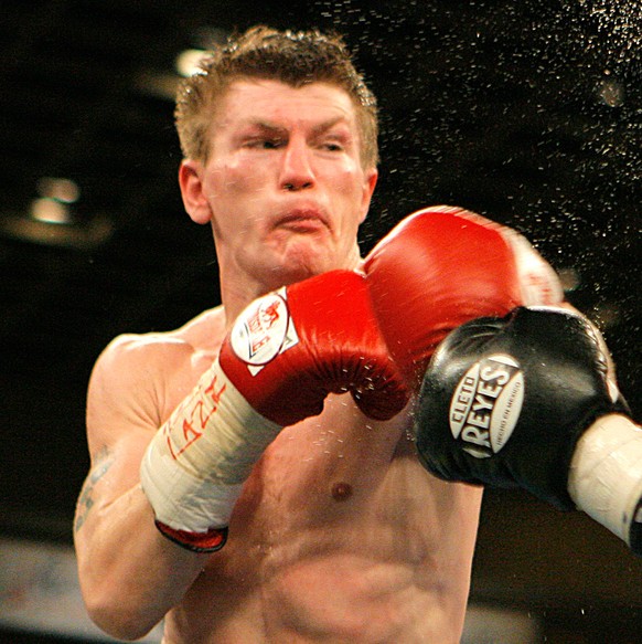 FILE -Ricky Hatton, left, of England, lands a right to the face of Juan Urango, of Colombia, in the fourth round of their IBF Jr. welterweight title boxing match in Las Vegas on Saturday, Jan. 20, 200 ...