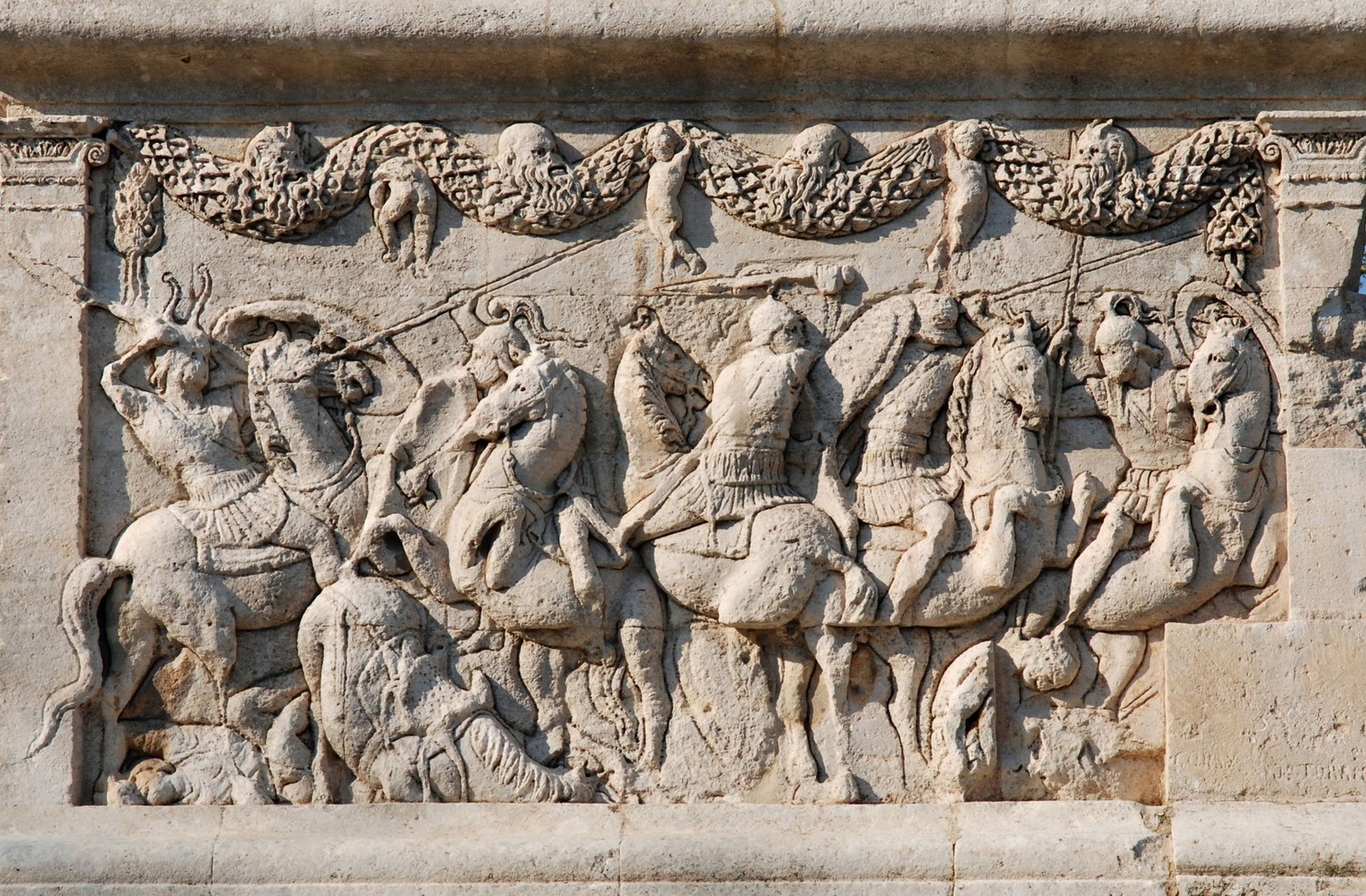North face of the Mausoleum of Glanum, southern France, showing a cavalry battle, c. 40 BC