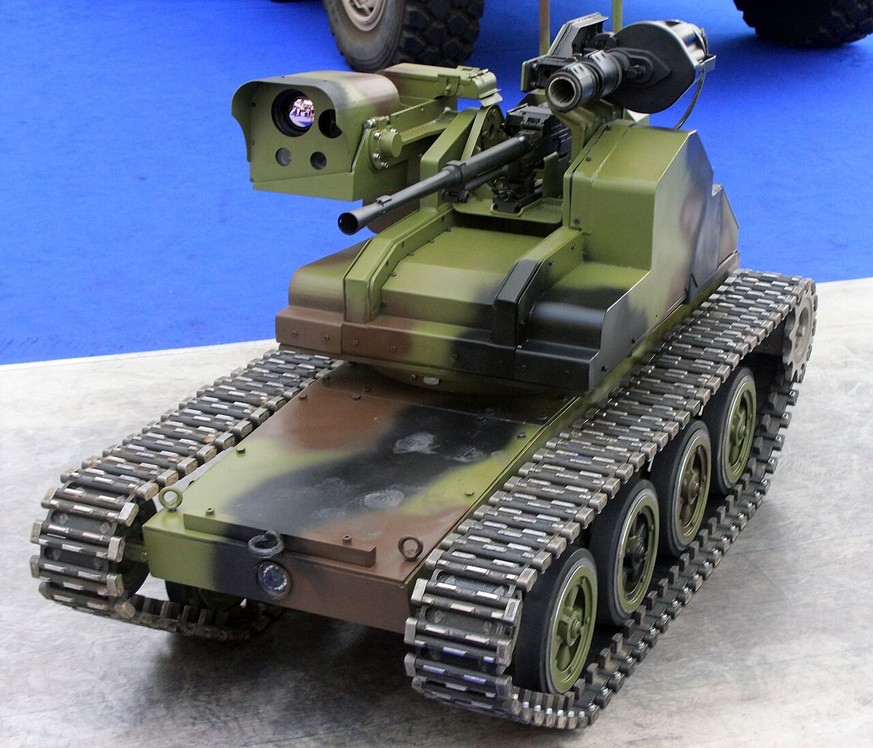 Miloš tracked armed robot platform on display at Partner 2017 military fair.
https://commons.wikimedia.org/w/index.php?curid=61224706