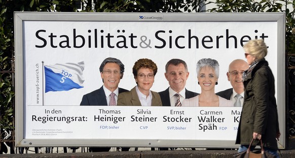 ZU DEN HEUTIGEN WAHLEN IM KANTON ZUERICH STELLEN WIR IHNEN AM SONNTAG, 12. APRIL 2015, FOLGENDES ARCHIVBILD ZUR VERFUEGUNG - Wahlplakate zu den kommenden Zuercher Kantons- und Regierungsratswahlen vom ...