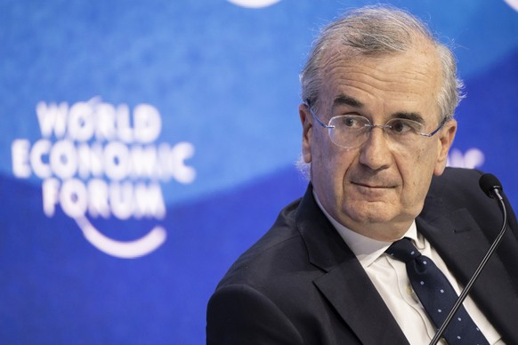 Francois Villeroy de Galhau, Governor of the Central Bank of France, addresses a plenary session during the 51st annual meeting of the World Economic Forum, WEF, in Davos, Switzerland, on Monday, May  ...