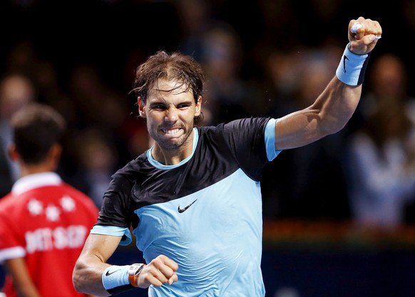 Rafael Nadal of Spain reacts after winning his semi-final match against France&#039;e Richard Gasquet at the Swiss Indoors ATP men&#039;s tennis tournament in Basel, Switzerland, October 31, 2015. REU ...
