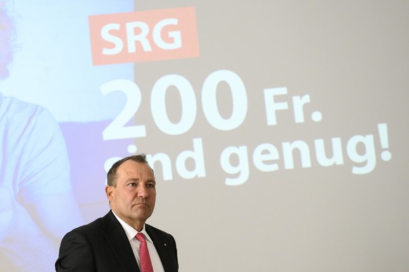 Thomas Matter, Nationalrat SVP/ZH, fotografiert kurz vor einer Medienkonferenz des ueberparteilichen Initiativkomitees zur SRG-Initiative &quot;200 Franken sind genug!&quot;, am Dienstag, 1. Maerz 202 ...