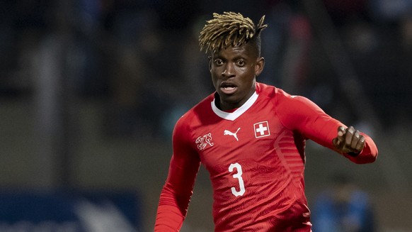 Schweiz Jacques Francois Moubandje waehrend dem Fussball Laenderspiel zwischen der Schweiz und Katar, im Stadio comunale di Cornaredo in Lugano, am Mittwoch, 14. November 2018. (PPR/Christian Merz)