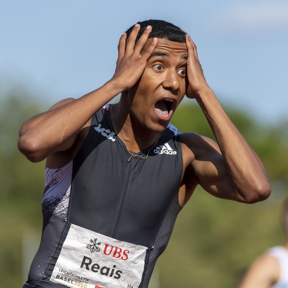 William Jeff Reais (Leichtathletik Club Zuerich) gewinnt den Final ueber 200 m der Maenner an den Leichtathletik Schweizermeisterschaften in Basel am Samstag, 12. September 2020. (KEYSTONE/Georgios Ke ...