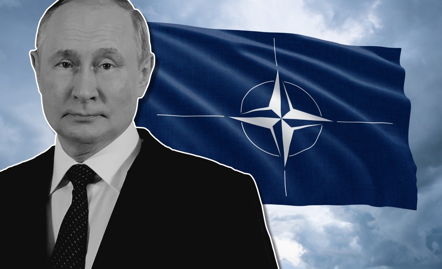 Vladimir Putin und die Nato-Flagge.