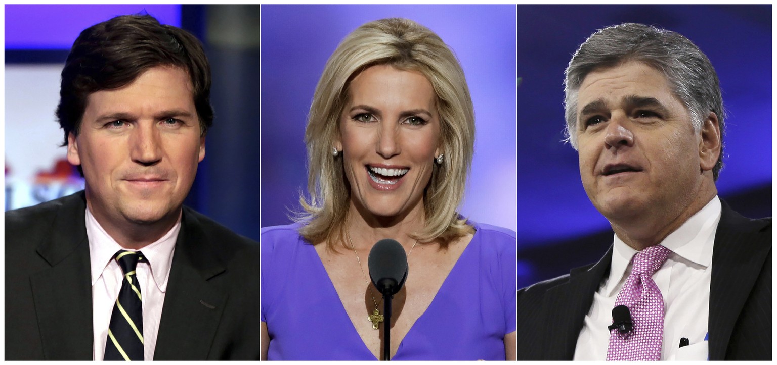 Die A-Liga bei Fox News: Tucker Carlson, Laura Ingraham und Sean Hannity.