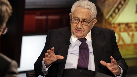 Former U.S. Secretary of State Henry Kissinger is interviewed by Neil Cavuto on his &quot;Cavuto Coast to Coast&quot; program, on the Fox Business Network, in New York, Friday, June 5, 2015. (AP Photo ...