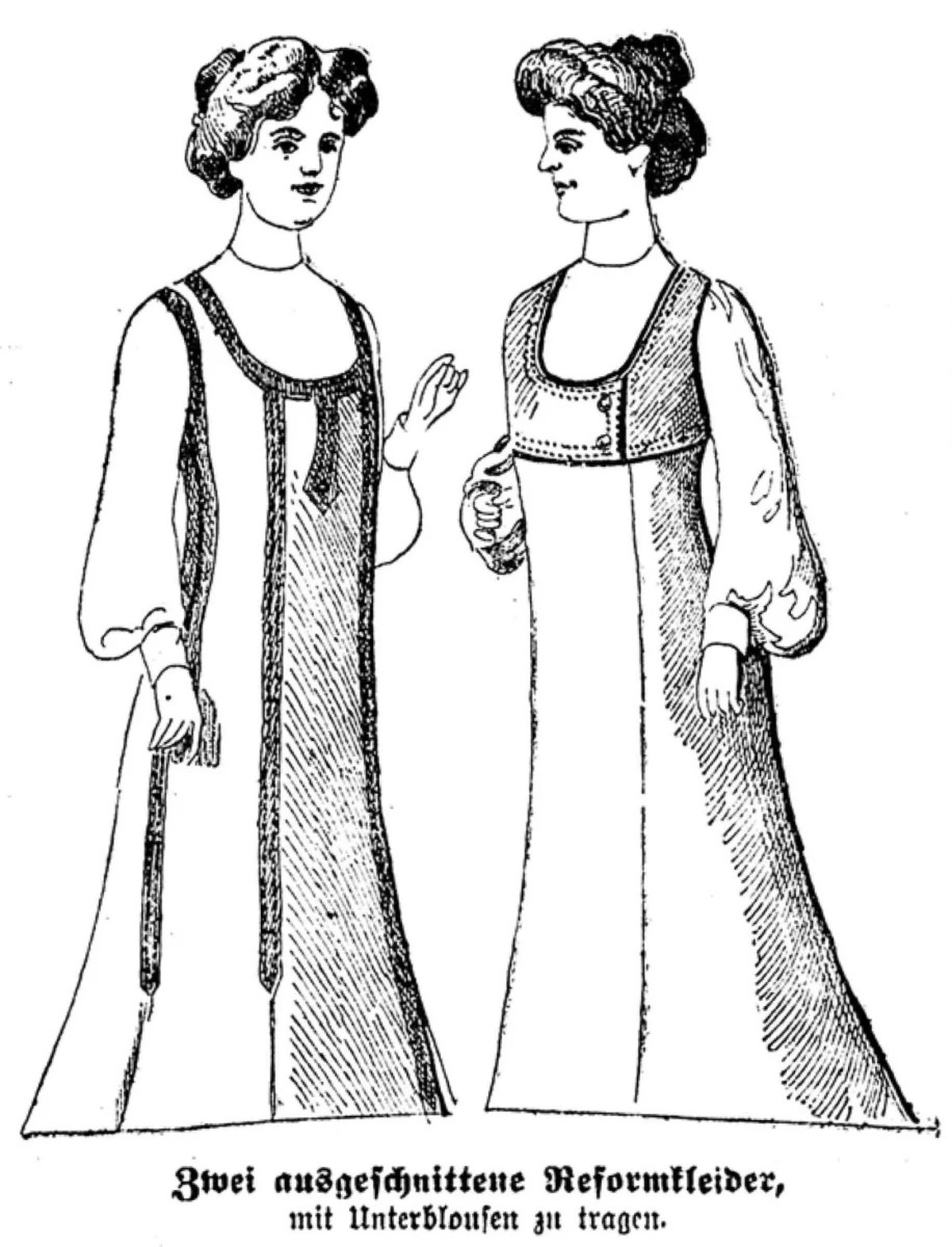 Deux robes de réforme issues de la rubrique «Tenues de printemps et d’été» du Tages-Anzeiger du 26 mai 1903.
https://www.e-newspaperarchives.ch/?a=d&amp;d=TAG19030526-01.2.12&amp;srpos=3&amp;e=------- ...