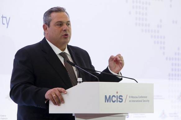 Greek Defence Minister Panos Kammenos delivers a speech as he attends the 4th Moscow Conference on International Security (MCIS) in Moscow April 16, 2015. REUTERS/Sergei Karpukhin